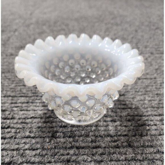 Fenton Other - Vintage Fenton White French Opalescent Glass Hobnail Bowl Round Ruffle Edge